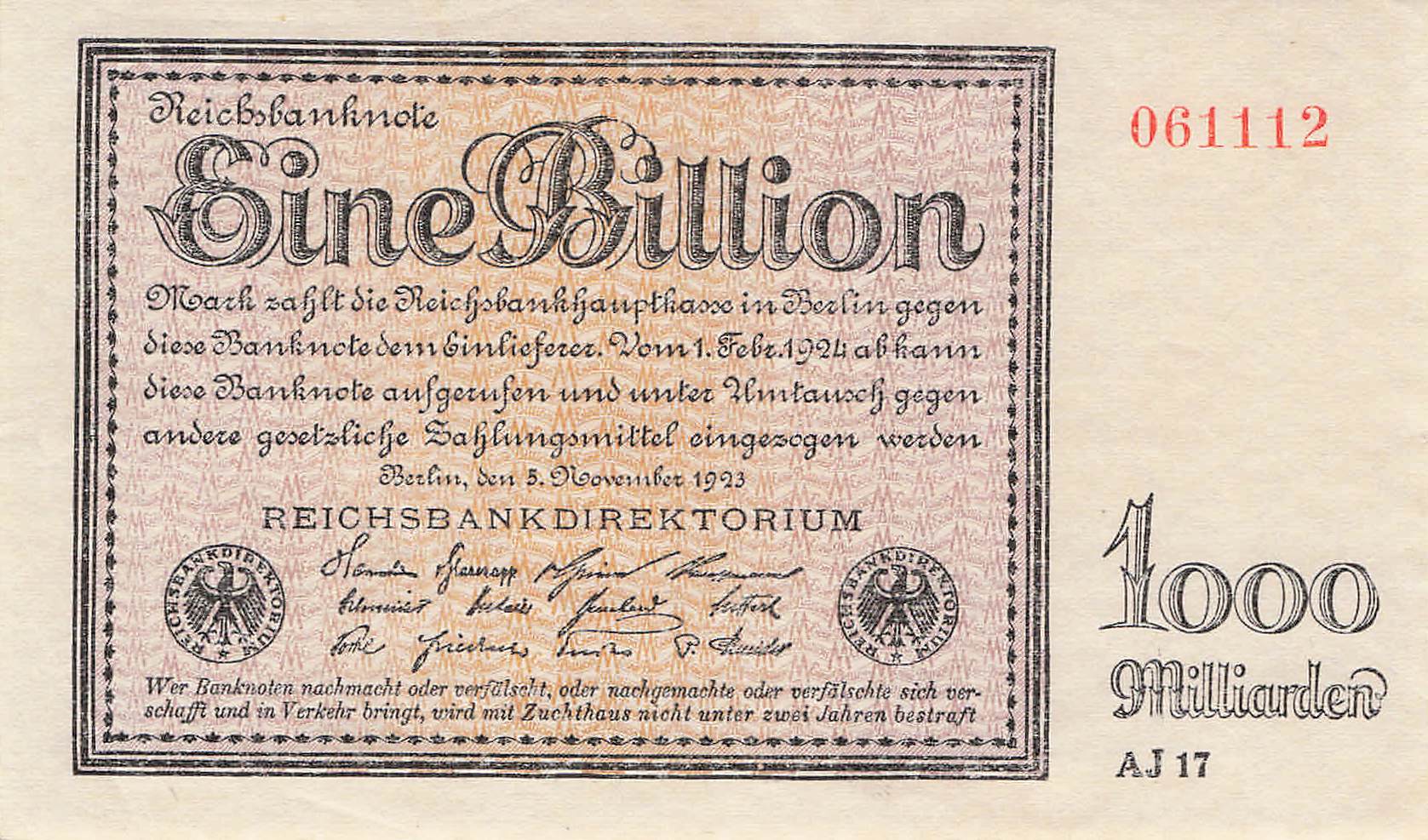 Ro.131 1 Billion Mark 1923